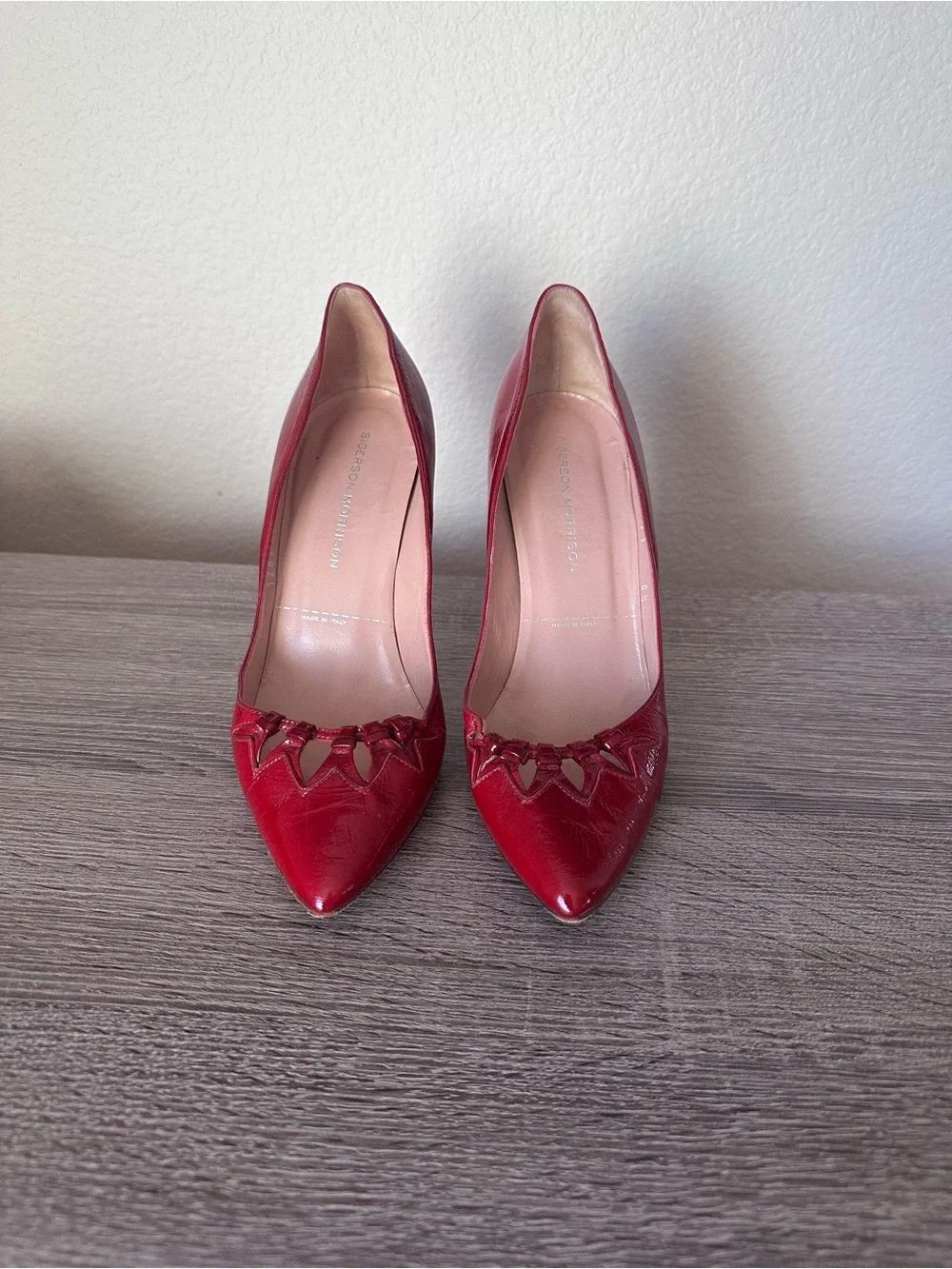 Vintage Sigerson Morrison Size 6.5 Red Patent Leather Pointed Toe Stiletto Heels